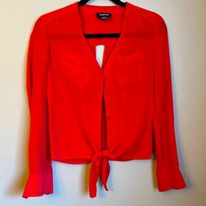 Bebe coral silk blouse with waist tie size XS EUC